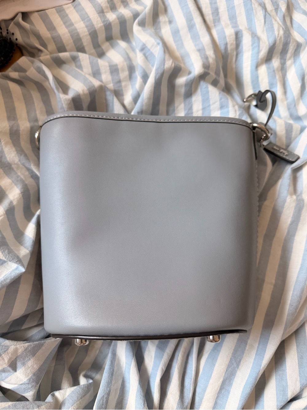 Coach Light Gray Leather Crossbody Bucket Bag
